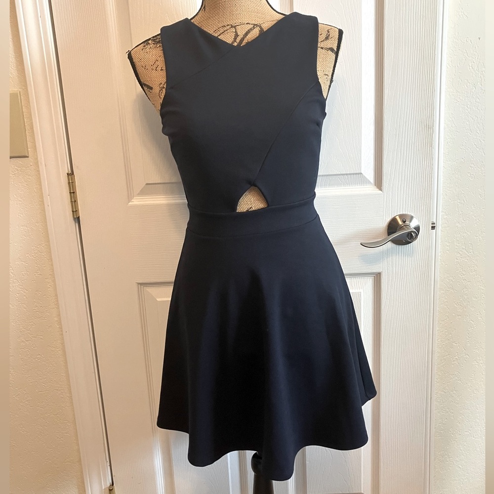 AQUA navy blue fit and flare cut out front skater sleeveless Summer mini dress
